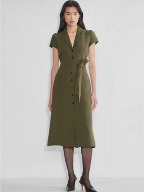 Aritzia Olive Green Belted Shirt Dress - Women